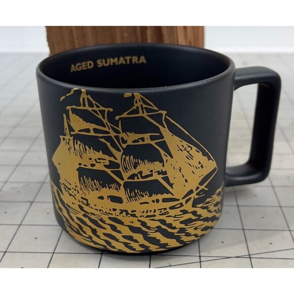Vintage Starbucks Coffee Mug 14 Oz Aged Sumatra Black & Gold w/Sailing Ship - Picture 7 of 7